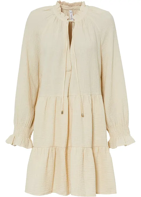 Musselin-Kleid in beige von vorne - bonprix
