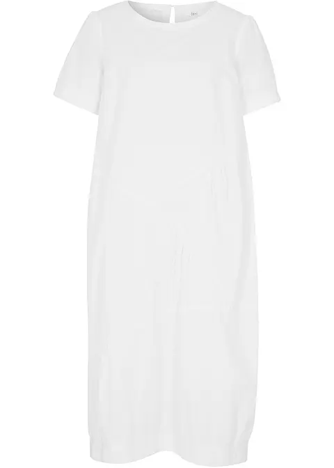 Kleid mit Eingriffstaschen, O-Shape in weiß von vorne - bpc bonprix collection