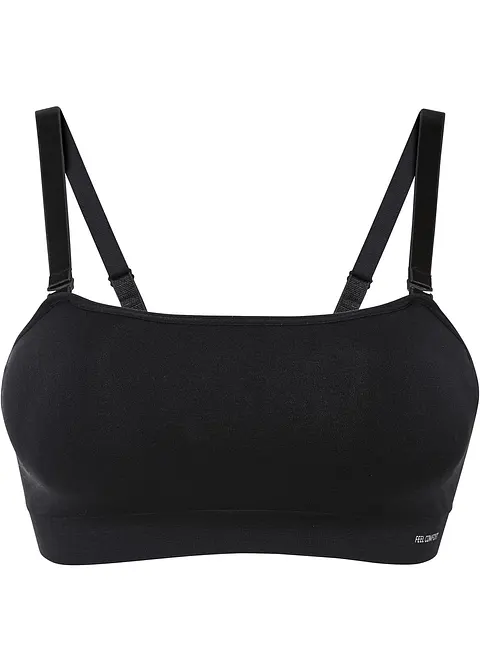 Wattierter Feel Comfort Seamless Bandeau-BH mit abnehmbaren Trägern in schwarz von vorne - bonprix