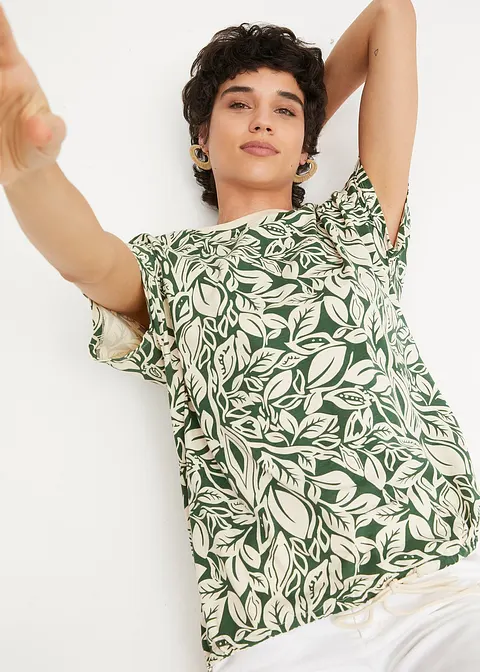 Oversize-Shirt aus Bio-Baumwolle mit Bindeband in grün von vorne (im Anschnitt) - bonprix