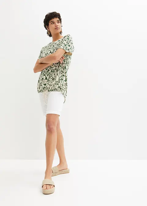 Oversize-Shirt aus Bio-Baumwolle mit Bindeband in grün im Look von vorne (Totalaufnahme) - bonprix