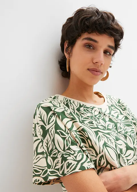 Oversize-Shirt aus Bio-Baumwolle mit Bindeband in grün (Detailaufnahme) - bonprix