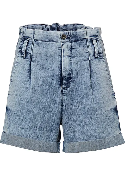 Paperbag Jeans-Shorts in blau von vorne - RAINBOW