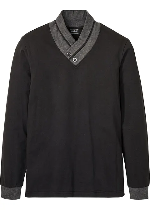 Langarmshirt mit Schalkragen, Slim Fit in schwarz von vorne - RAINBOW