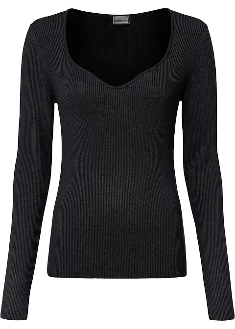 Pullover mit Herzauschnitt in schwarz von vorne - bonprix