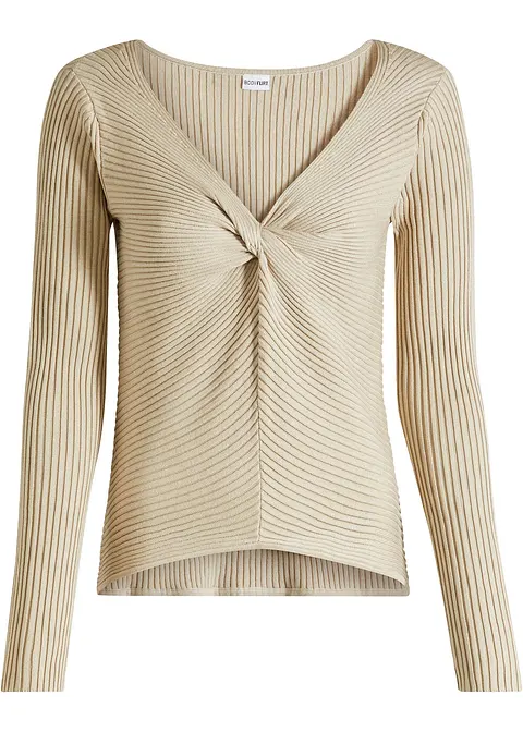 Ripppullover in beige von vorne - bonprix