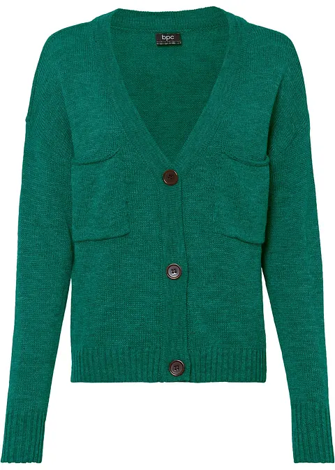 Verkürzte Strickjacke mit großen Taschen in grün von vorne - bpc bonprix collection