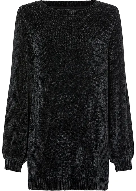 Chenille-Longpullover in schwarz von vorne - bonprix