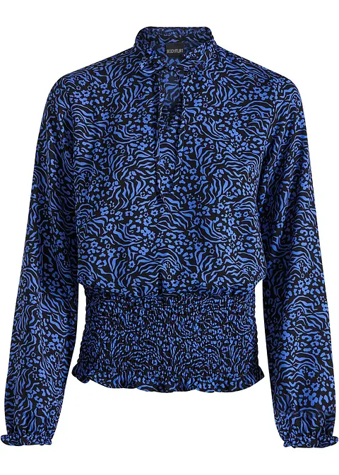 Bluse mit Smockeinsatz in blau von vorne - bonprix