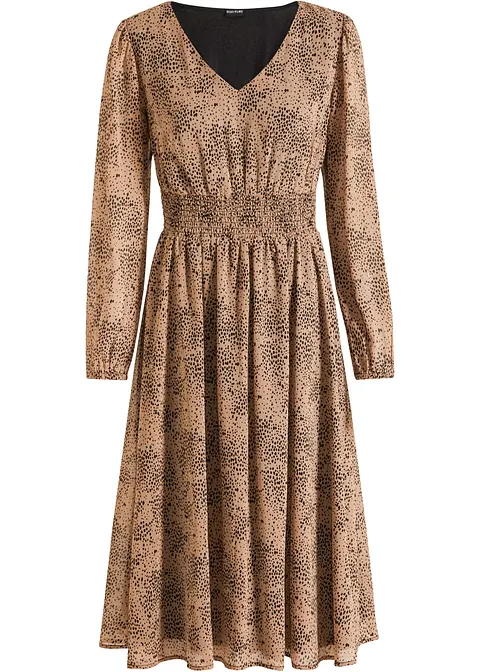 Chiffonkleid mit Smockeinsatz in braun von vorne - bonprix