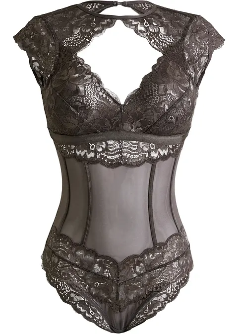 Body mit feiner Spitze in grau von vorne - bonprix