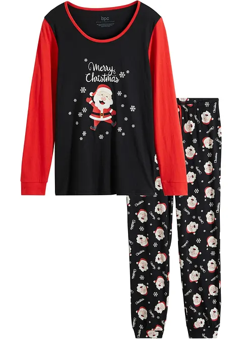 Pyjama aus reiner Baumwolle in schwarz von vorne - bonprix