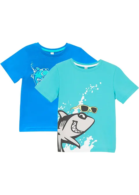 T-Shirt (2er Pack) aus reiner Bio-Baumwolle in blau von vorne - bonprix