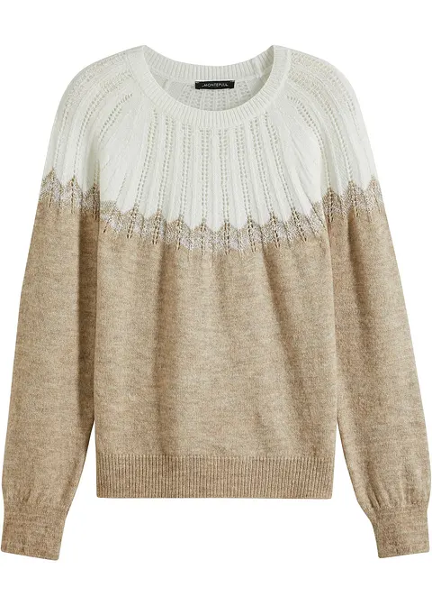 Ajour-Pullover in beige von vorne - bonprix