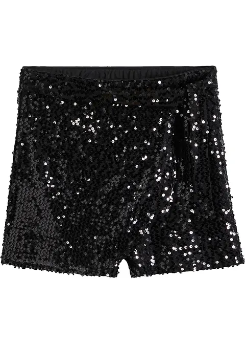 Pailletten-Shorts in schwarz von vorne - bonprix