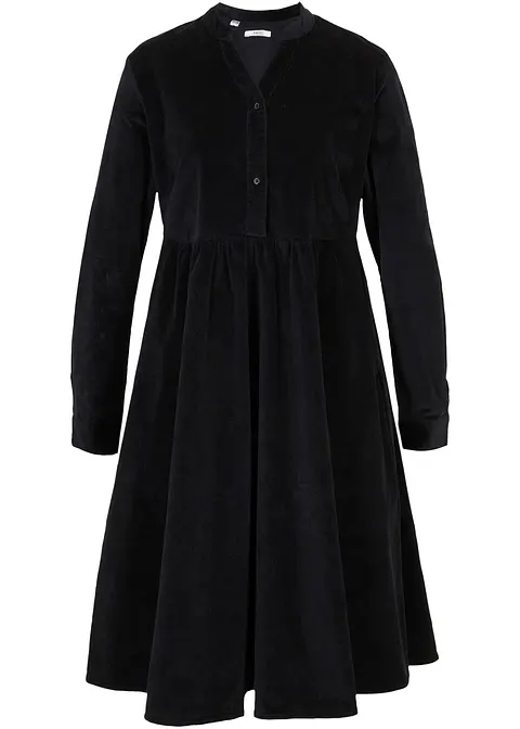 Midikleid aus Baumwollcord in schwarz von vorne - bonprix