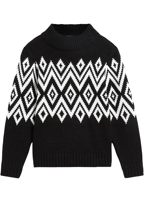 Mädchen Strickpullover mit Norwegermuster in schwarz von vorne - bonprix