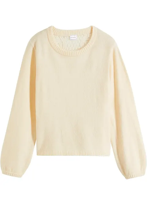 Pullover mit Spitzendetail in beige von vorne - RAINBOW