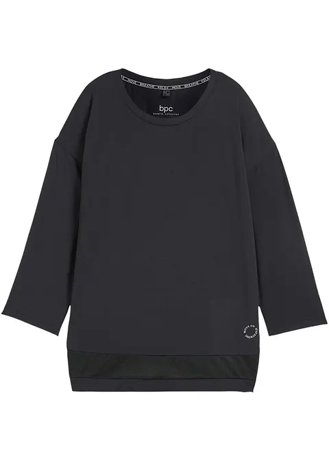 Funktionsshirt mit Mesh, ¾-Arm, schnelltrocknend in schwarz von vorne - bonprix