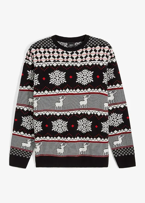 Norweger-Pullover mit nachhaltigem Material in schwarz von vorne - bonprix