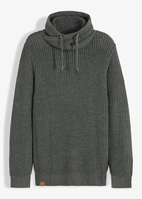 Grobstrick-Pullover mit Schalkragen in grün von vorne - bonprix