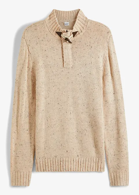 Pullover mit Knebelknopf in beige von vorne - John Baner JEANSWEAR