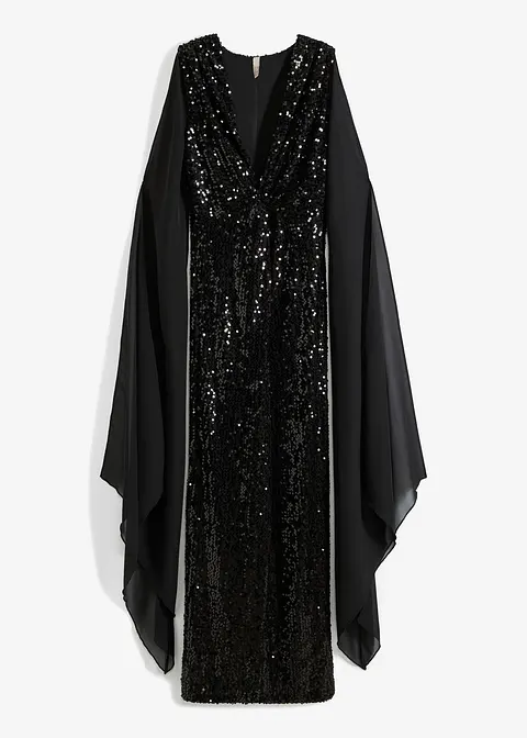 Paillettenkleid mit langen Chiffon-Ärmeln in schwarz von vorne - bonprix