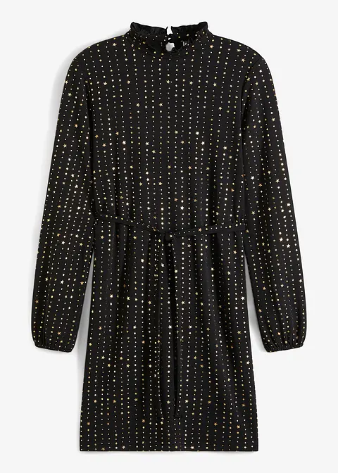 Minikleid mit Bindeband in schwarz von vorne - bonprix