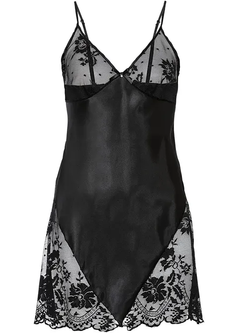 Satin Negligé in schwarz - VENUS