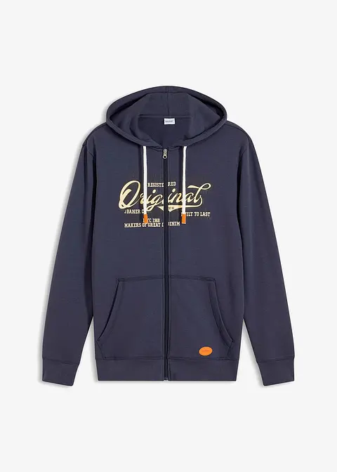 Innen weich angeraute Kapuzen-Sweatjacke in blau von vorne - bonprix