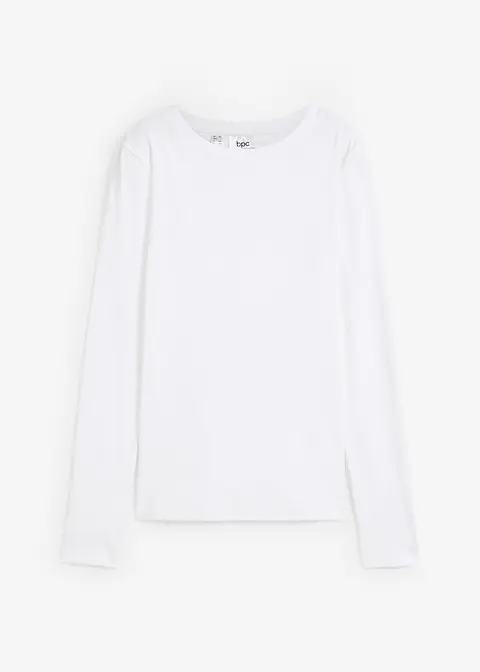 Langarmshirt aus reiner Bio-Baumwolle in weiß von vorne - bonprix