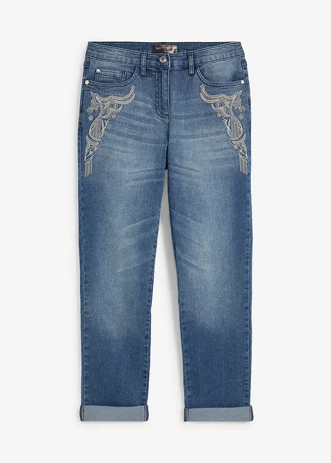 Jeans mit floraler Stickerei in blau von vorne - bpc selection