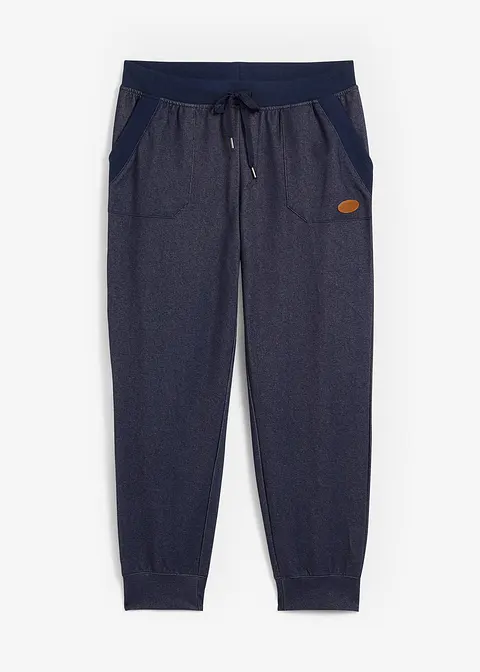 7/8-Sweathose in Jeansoptik in blau von vorne - bonprix