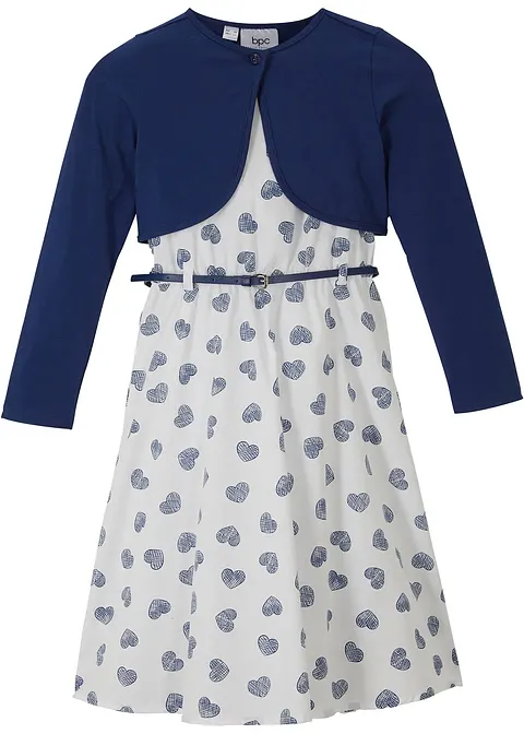 Kleid + Bolero + Gürtel (3-tlg.Set) in blau von vorne - bonprix