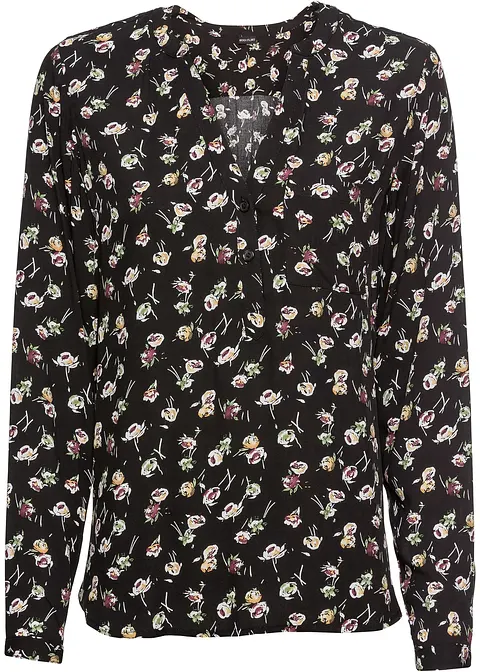Bluse mit V-Ausschnitt in schwarz von vorne - bonprix