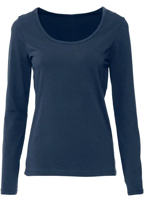 Langarmshirt mit Rundhalsausschnitt in blau - bonprix