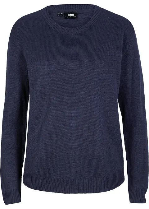 Strick-Pullover mit Rundhals-Ausschnitt in blau von vorne - bpc bonprix collection