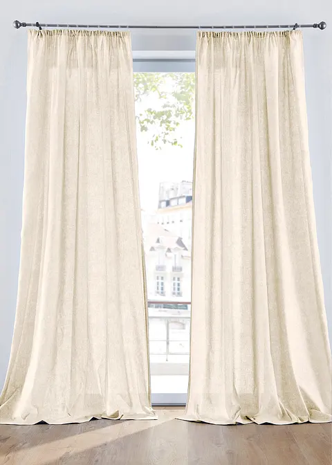 Blickdichter Vorhang mit Baumwolle (2er Pack) in beige - bonprix