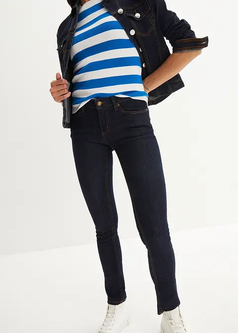 Skinny Jeans Mid Waist, Stretch in blau von vorne - bonprix