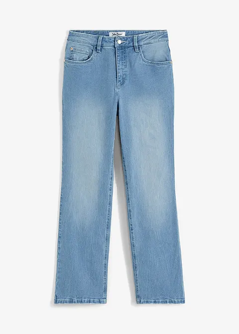 Wide Leg Jeans High Waist, Stretch in blau von vorne - bonprix