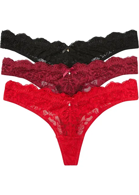 V-String (3er Pack) in schwarz von vorne - bonprix