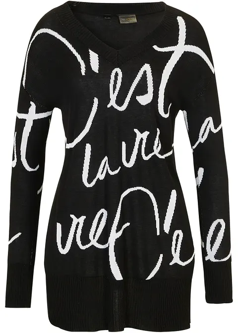 Pullover mit Schriftzug in schwarz von vorne - bonprix