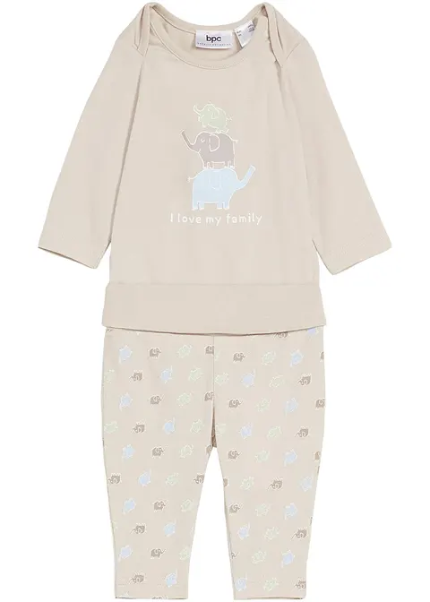 Baby Langarmbody und Hose aus Bio-Baumwolle  (2-tlg.Set) in grau von vorne - bpc bonprix collection