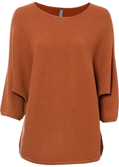 Oversize Ripp-Pullover aus Viskose-Mix in braun von vorne - bonprix