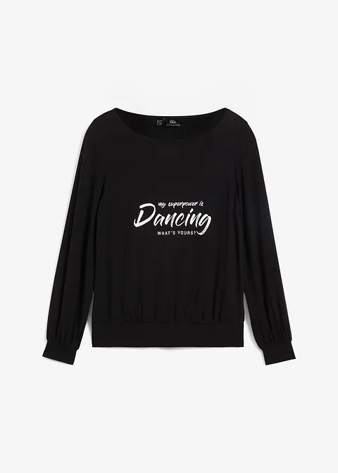 Sport-Shirt mit TENCEL™ Lyocell mit breitem Bund, Loose Fit in schwarz von vorne - bonprix