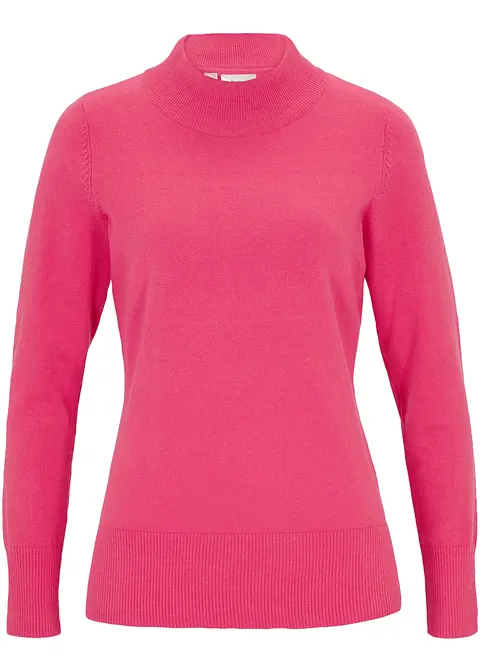 Basic Pullover mit Stehkragen mit recycelter Baumwolle in pink von vorne - bonprix