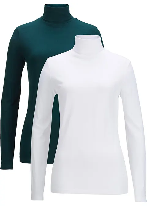 Langarmshirt mit Rollkragen (2er Pack) in grün von vorne - bonprix