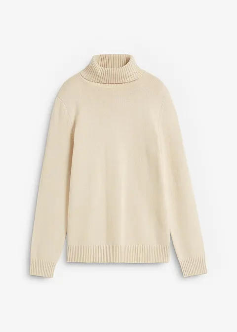 Rollkragenpullover in beige von vorne - bonprix