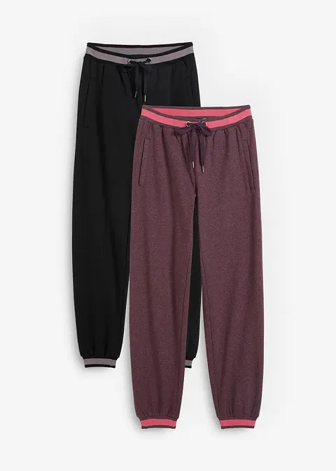 Sweathose aus Baumwoll-Mix, 2er Pack in schwarz von vorne - bonprix