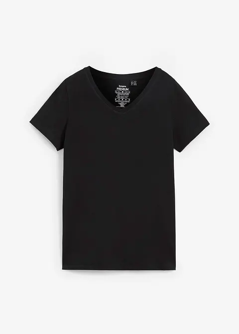 Essential T-Shirt mit V-Ausschnitt aus Bio-Baumwolle, seamless in schwarz von vorne - bonprix